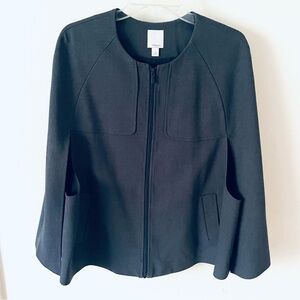 ✨ Halogen Cape Jacket – Elegant A-Line Zip-Up in Dark Gray, Size S